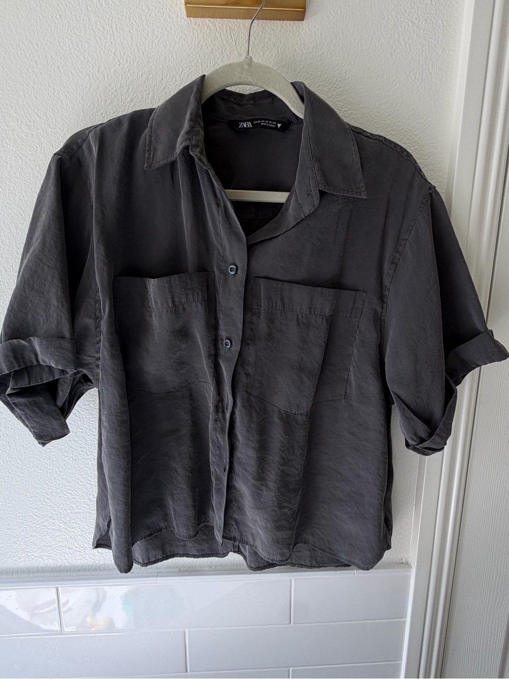 Zara Charcoal Gray Button-Down Collared Shirt